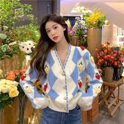 韓国ファッション 減齢 ニット カーディガン 短いスタイル Vネック セーター コート
