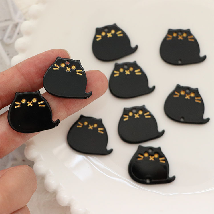 アクリルパーツ 黒猫 ハンドメイド 手芸 貼り付けパーツ 資材 素材 アクセサリー パーツ ネコ 材料 樹脂