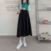 デイリーに使える 韓国ファッション 気質 ヤングスタイル ハイウエスト ロングスカート ギャザリング
