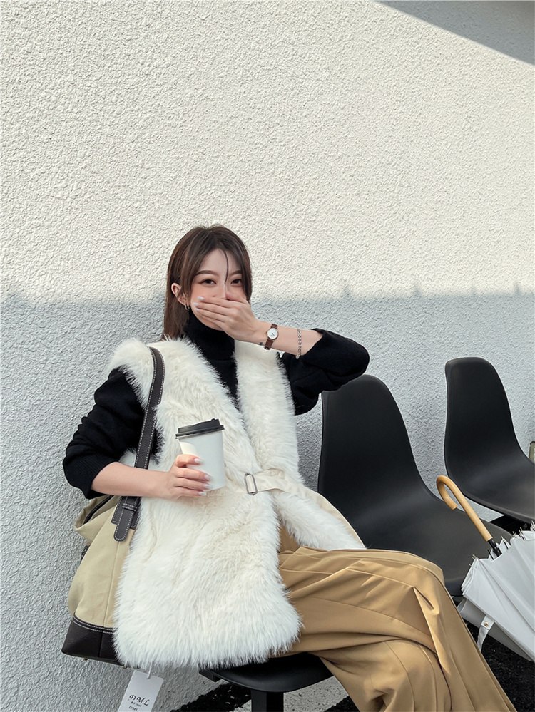 韓国ファッション 2021 秋冬 簡約 気質 毛皮一体 モコモコ ベスト 袖なし コート