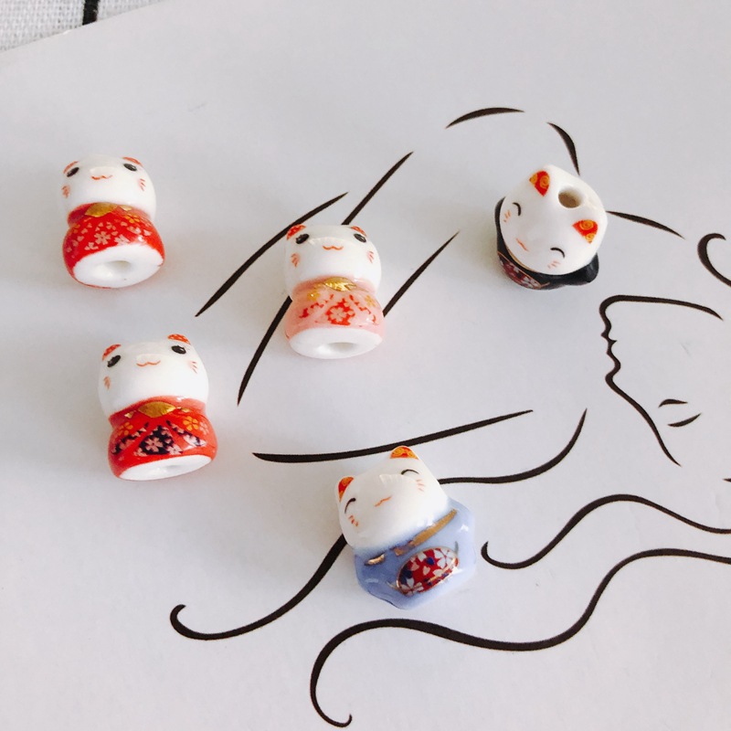 ハンドメイド用パーツ 陶器ビーズ 和風 ねこ 猫 アクセサリーパーツ 手芸 DIY 花柄 セラミックビーズ 資材