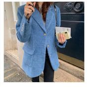 でも韓国好きの人にはめちゃめちゃオススメ ブルー レトロ 柔らかい 暖かい 厚手 コットン コート