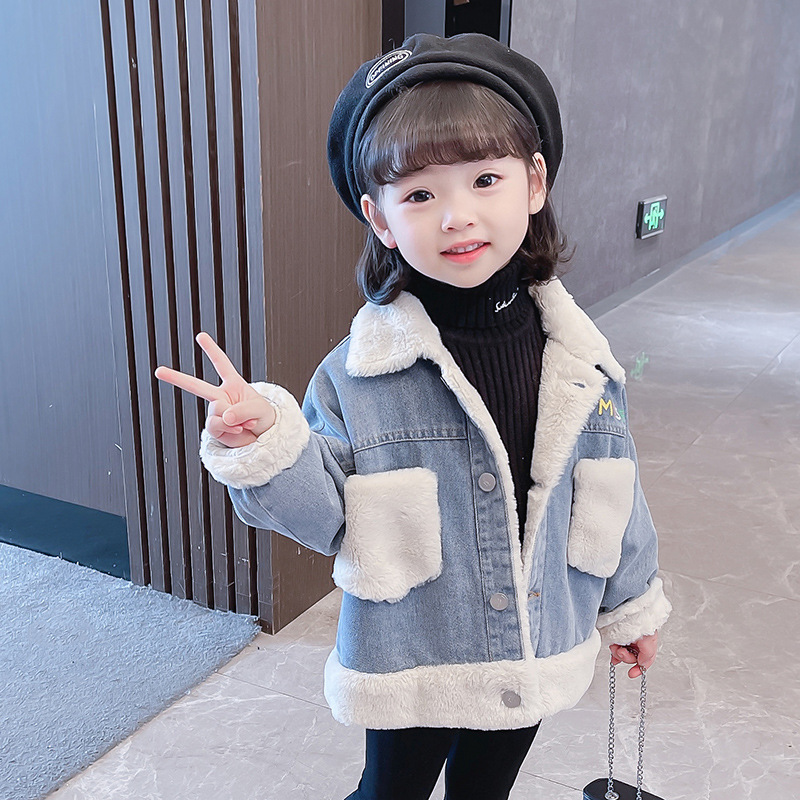 新品 韓国ファッション 子供服 秋冬 ベビー服 女の子  キッズ服 裏起毛 デニムジャケット 寒さ対策