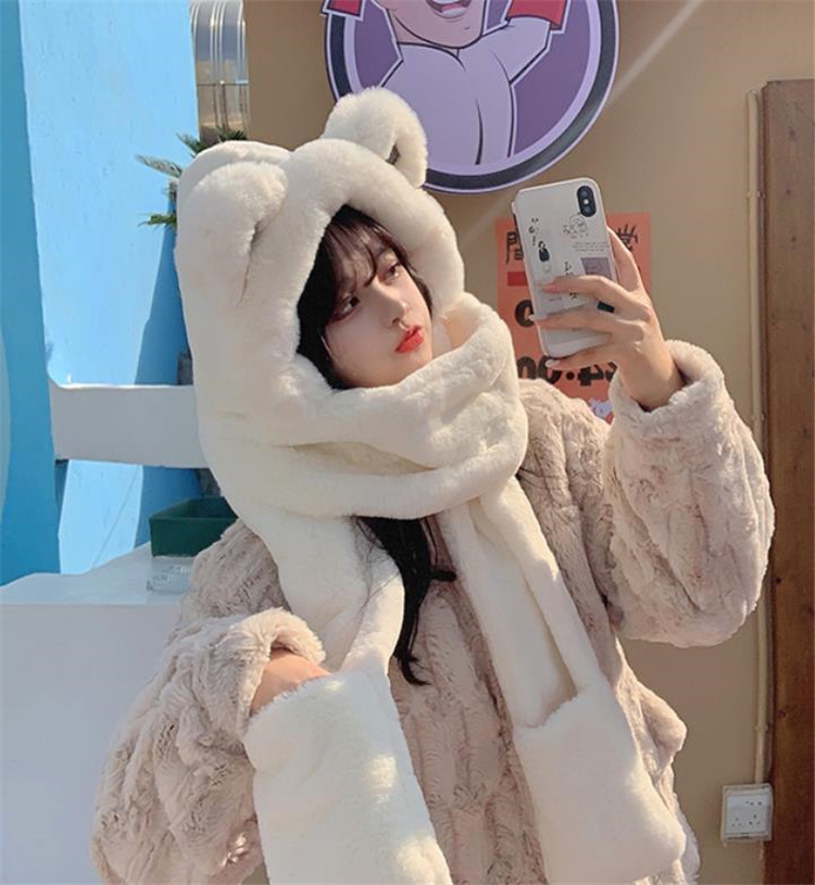 韓国ファッション 秋冬 かわいい 小さなクマ 帽子 スカーフ グローブ 暖かさ 3点セット トレンド