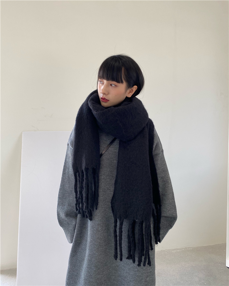 韓国ファッション 冬 気質 ピュアカラー 暖かい 厚手  スカーフ ロングセクション ファッション