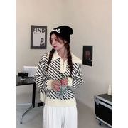 韓国風  レトロ 長袖 折り襟    ニットセーター