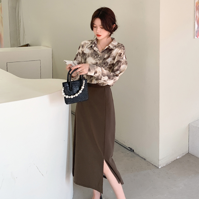 Ins超人気 韓国風 シンプル プリント長袖シャツ スカートツーピーススーツ Www Watsons Biz Id