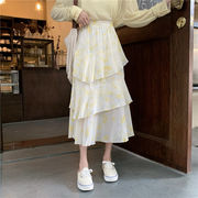 【2021INS 新作】可愛い スウィート シンプル ティアードスカート シフォン セミロングスカート 韓国系