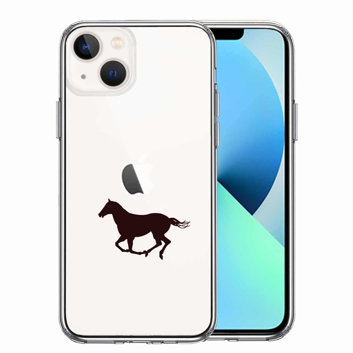 iPhone13mini 側面ソフト 背面ハード ハイブリッド クリア ケース 馬 サラブレット