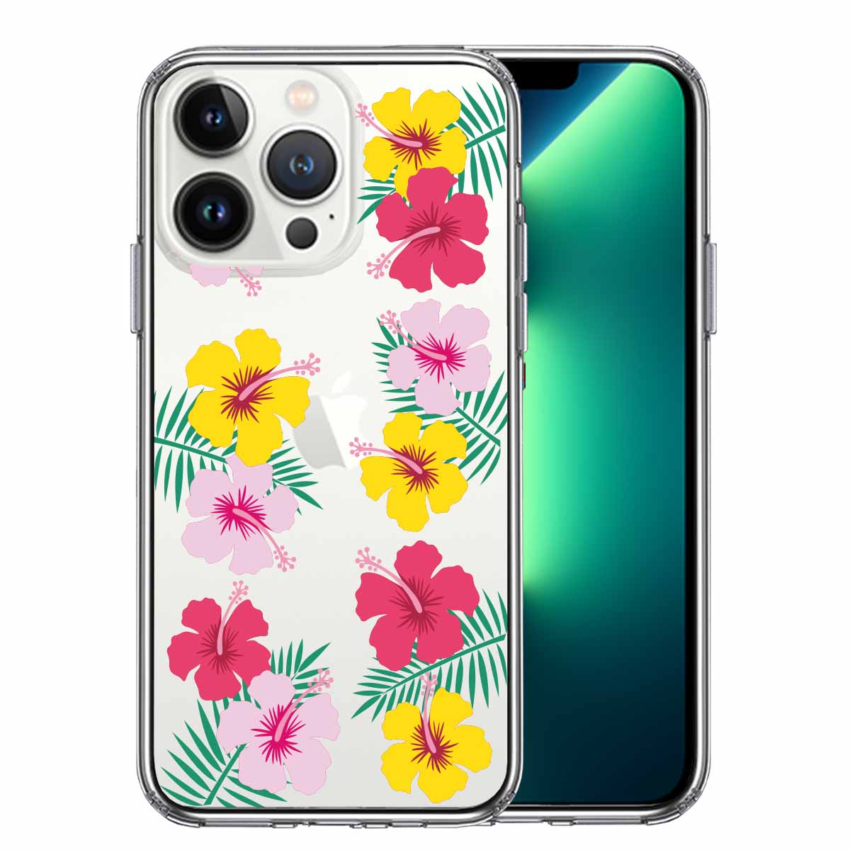 iPhone13 Pro 側面ソフト 背面ハード ハイブリッド クリア ケース ハワイ 花 フラワー フローラル 花柄