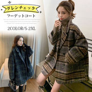 グレンチェック コート 大人気 ファッション 韓国 レーディス ロング ゆったり 綺麗 防風 防寒着