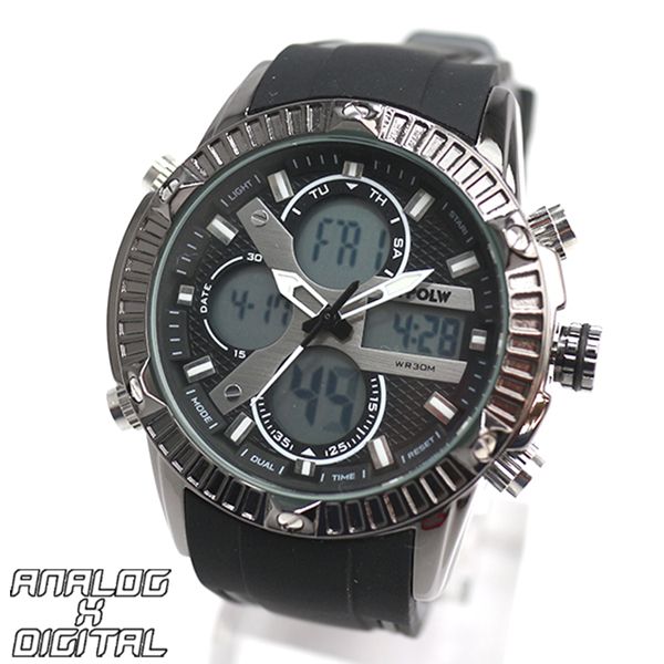 アナデジ デジアナ HPFS9908-BKBK アナログ&デジタル クロノグラフ ダイバーズウォッチ風メンズ腕時計