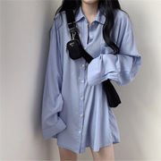 韓国版白い日焼け止め女性シャツ夏春秋の長いシャツコート長袖