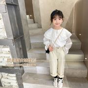 秋冬新作 韓国風子供服  キッズ  女の子 長袖 白い シャツ  アパレル  Tシャツ  トップス