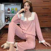 新しいパジャマ女性長袖甘いシンプルなパジャマセット快適綿ホーム服
