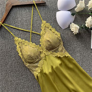 セクシーパジャマ女性夏氷糸薄いタイプ胸パッド付きレースストラップ寝スカートセット