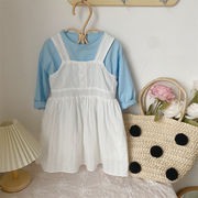 「80-120号」女の子 ノースリーブ ホワイトドレス サロペットワンピース キッズ 子供服