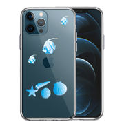 iPhone13mini 側面ソフト 背面ハード ハイブリッド クリア ケース 夏 熱帯魚 と 貝 ブルー