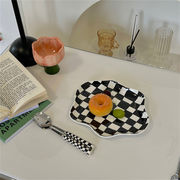 素敵なデザイン 早い者勝ち セラミック 朝食プレート 家庭用 チェッカーボード レトロ イレギュラー