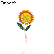 かわいいひまわりのブローチ 太陽の花 スカーフバックル ラインストーンピン ファッションアクセサリー