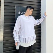 大人気 秋の服 コート 男性 韓国版 ゆったりする フェイク2ピース 縫付 セーター トレンド 長袖 Tシャツ