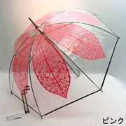 【雨傘】【長傘】【ビニール傘】ステンドリーフ柄裾パイピング加工ジャンプビニール傘
