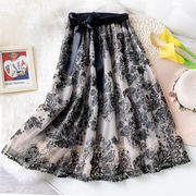 チュールスカート　ロングスカート　刺繍　花柄　ビンテージ　レディース　韓国ファッション