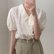 トップス　フラウス　シャツ　半袖　ファッション　リボン　韓国風