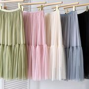 ロングスカート　チュールスカート　無地　レディース　韓国ファッション