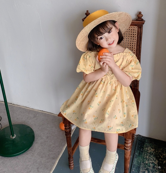 2022夏新作  可愛い 女の子　ベビー服　花柄  パフスリーブ  ワンピース 韓国子供服