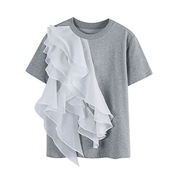 半袖 Tシャツ 2022年夏新作 シフォン 縫付 フリル コットン デザインセンス