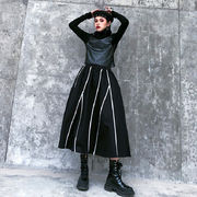 女性美up 韓国ファッション カジュアルな雰囲気に仕上がる変形 バイカラー フレアマキシスカート