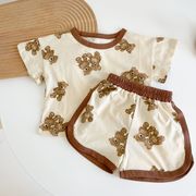 夏    韓国  クマプリント  赤ん坊  半袖  ショートパンツ  2枚セット  赤ん坊  セット