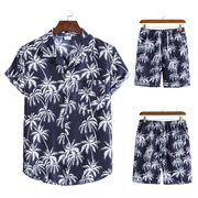 メンズ 2点セット シャツ ブラウス ハワイシャツ 半袖 パンツ 花柄 ビーチ 上下セット ゆったり