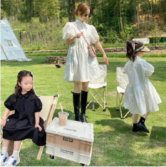 【2022年新作】韓国子供服　ワンピース　親子服　コットン製　パフスリーブ　パフスリーブ　7#-M#