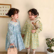 お勧め 春新作 子供服 3-8歳女の子 ワンピース 雛菊刺繍スカート シャツドレス ワンピ 小花柄 90-140