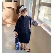 2022新作 子供服    韓国風子供服   シャツワンピース   トップス  長袖 キッズ服  可愛い ゆったり