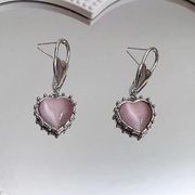金属製のイヤリング ピンクオパール ハートピアス 小さなイヤリング レディースアクセサリー
