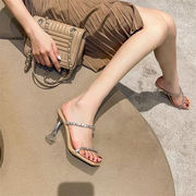 在庫限りお見逃しなく 激安セール スティレット ハイヒール ラインストーン サンダル ギャザリング