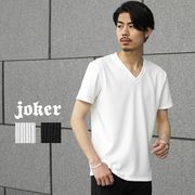 【SALE】ストライプジャガード柄VネックTシャツ／joker