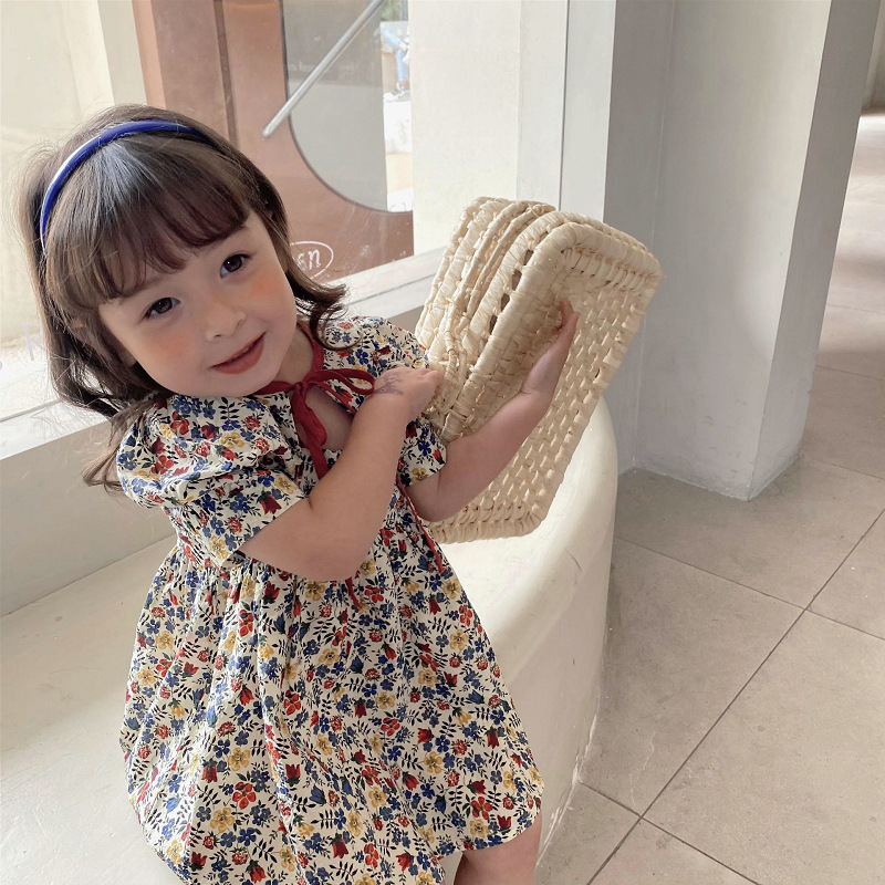 2022新作 韓国子供服 子供服 女の子 半袖 ワンピース キッズ リボン 花
