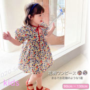 2022新作  韓国子供服 子供服 女の子 半袖 ワンピース キッズ リボン 花柄 かわいい スカート
