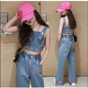夏 子供服  キッズ デニム2点セット キャミトップス　パンツ セットアップ110-170 韓国ファッション