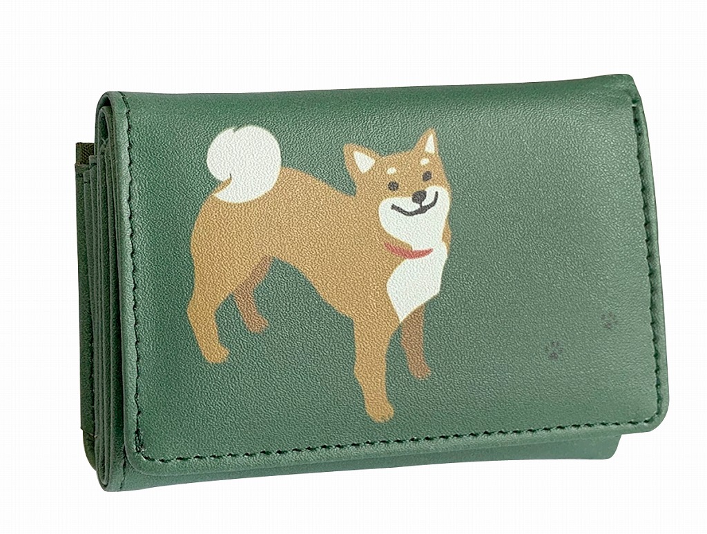 【ご紹介します！コンパクトで使いやすい三つ折り財布！】ミニ財布 柴犬 カーキ