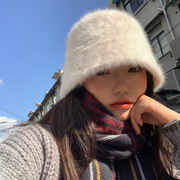 帽子　バケットハット　兎毛　レディース　INS　デザイン　ファッション　韓国風　秋冬