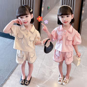 【2022年夏新作】韓国子供服　シャツ+ショットパンツ　セットアップ　デニム　ガールズ　80#-130#