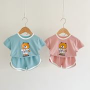 2022 夏新作 韓国子供服 INS かわいい クマちゃん 半袖+ショートパンツ パジャマ セット