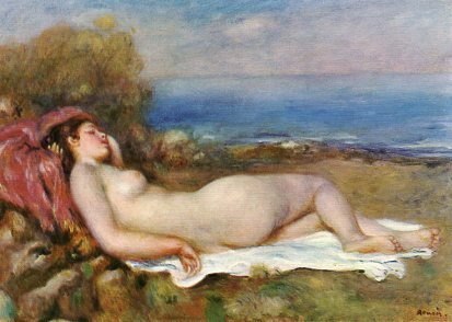 ポストカード アート ルノワール「海辺に横たわる裸婦」名画 郵便はがき