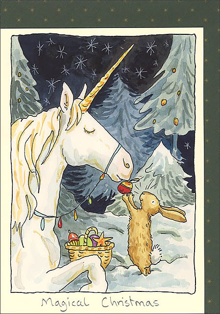 グリーティングカード クリスマス「魔法のクリスマス」メッセージカード 馬 ウマ ウサギ