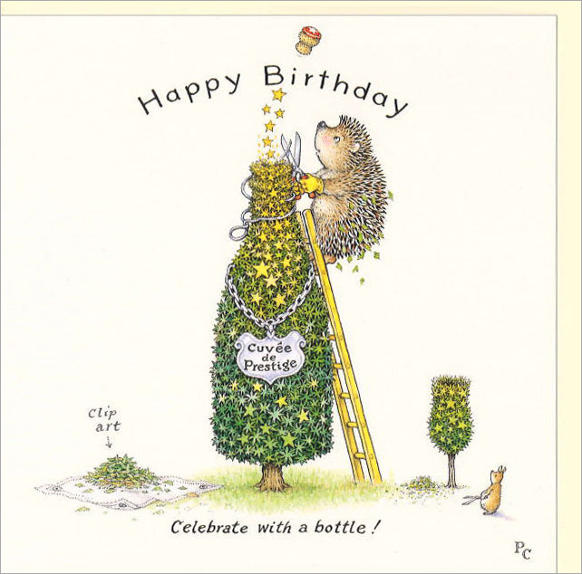 グリーティングカード 誕生日/バースデー ピーター・クロス「ワインツリーでお祝いをするハリネズミ」